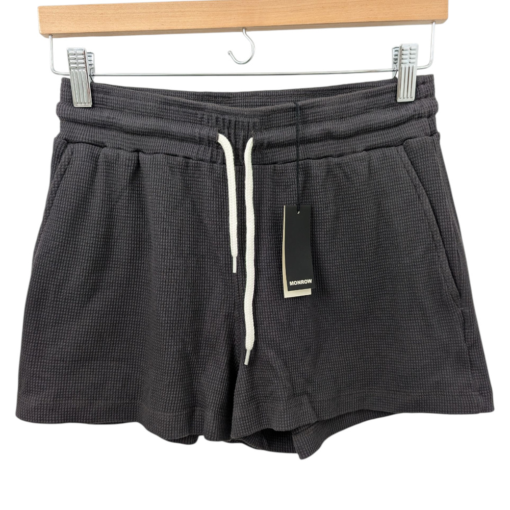 Monrow Drawstring Thermal Waffle knit Shorts Grey
